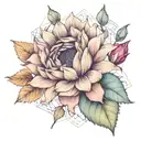 geometric design line work with a sunflower and rose buds  tattoo design idea