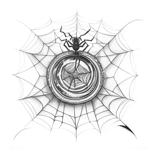 dark crescent moon with spider web tattoo design idea