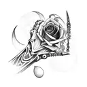skeleton hand, gothic rose, crescent moon, spider web, sword tattoo design idea
