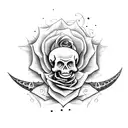 skeleton hand, gothic rose, crescent moon, spider web, sword tattoo design idea