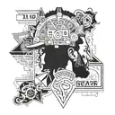 A tattoo design combining elements of Kendrick Lamar's album covers with Quentin Tarantino movie posters tattoo design idea