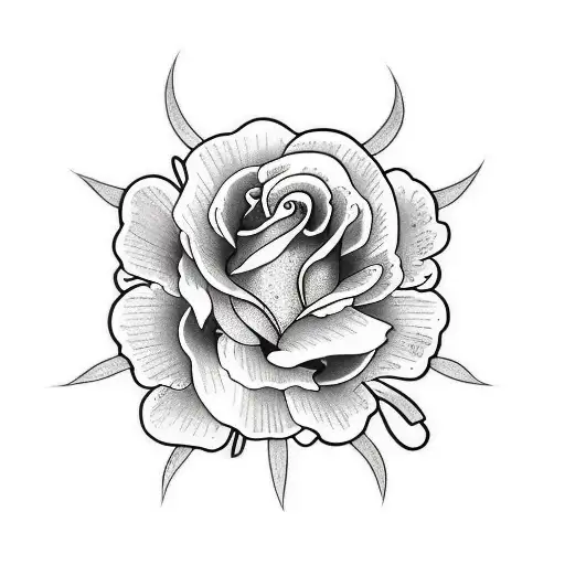 rose and thistle intertwined  tattoo design idea