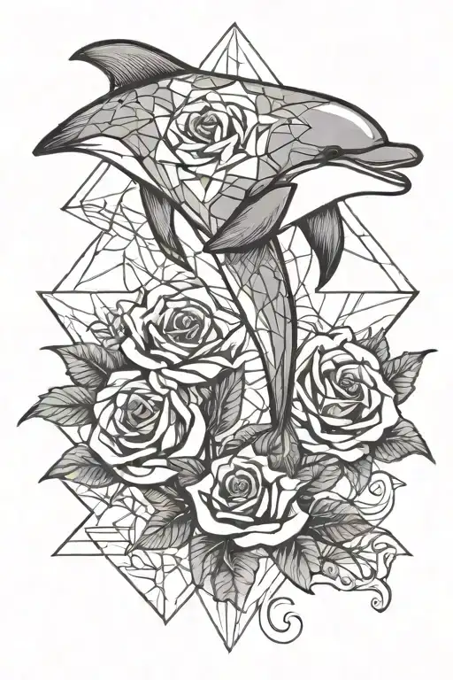 dolphin and rose  tattoo design idea