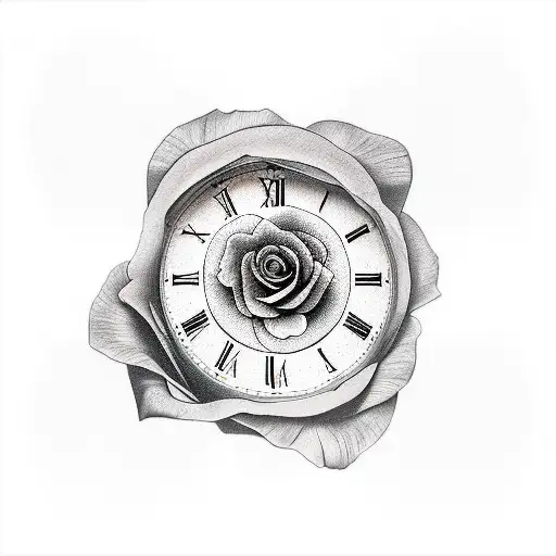 Clock and rose and tigwe tattoo design idea