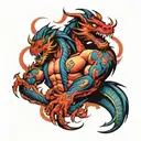full arm tattoo based on Liu Kang's dragons from Mortal Kombat 1, a blue dragon and a red one tattoo design idea