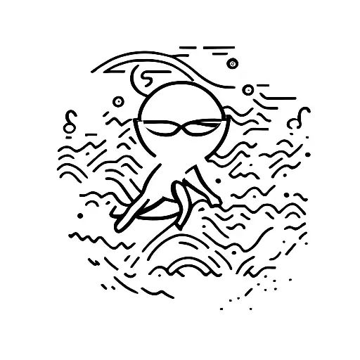 A minimalist tattoo of a swimmer diving into a pixelated lake, combining your love for swimming and tech. tattoo design idea