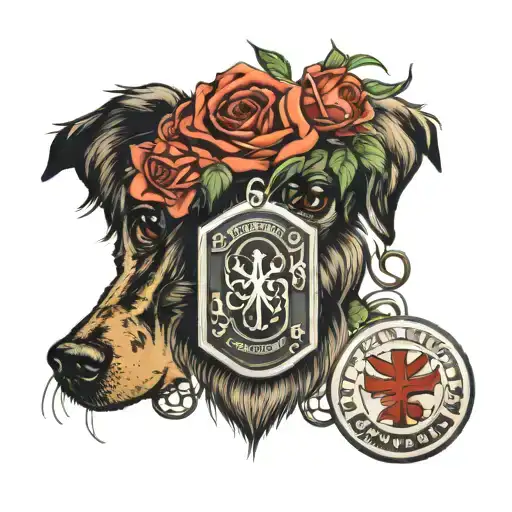 military dog tag and saint marie and softball tattoo design idea