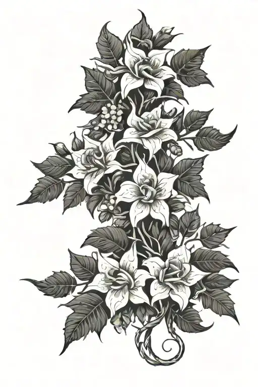 thorn vine wrapped with flowers growing tattoo design idea