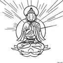 Black and white sketch for a minimalist tattoo. Ronin Man in hat with hidden face sitting in lotus position. Ronin sits  tattoo design idea