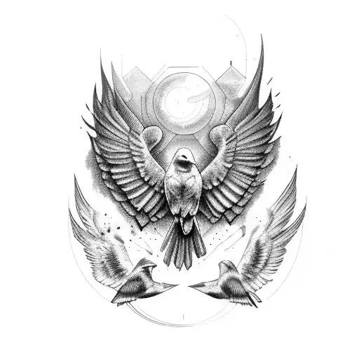 raven and swallows trapped mind tattoo design idea
