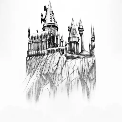 hogwarts, star wars ship and lord of the rings party walking tattoo design idea