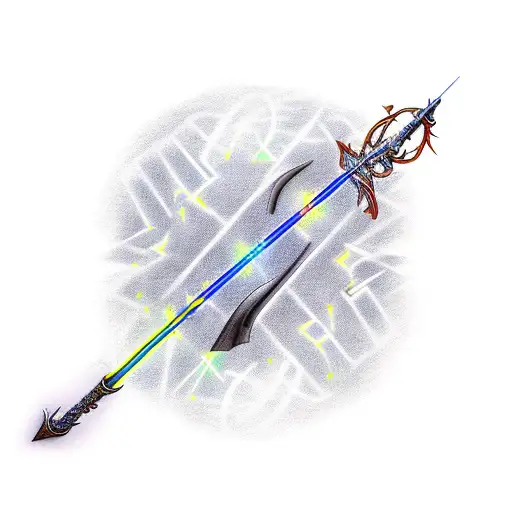 wizards wand dueling a light saber with the date 5/31/2019 written in elvish in the middle tattoo design idea