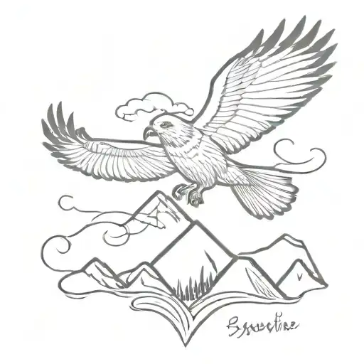 hawk wings, Rocky Mountains, waves, Brooks and Isla  tattoo design idea