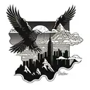 hawk wave Empire State Building mountain range tattoo design idea