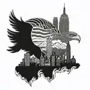 hawk wave Empire State Building mountain range tattoo design idea