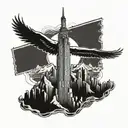 hawk wave Empire State Building mountain range tattoo design idea