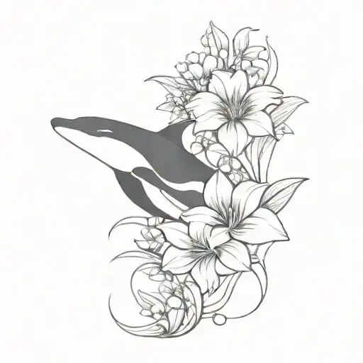 orca and chrysanthemum flower tattoo design idea