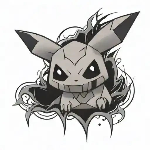 Create a tattoo of the pokemon mimikyu with a  rhombus behind it tattoo design idea