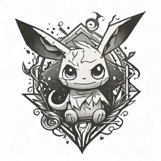 Create a tattoo of the pokemon mimikyu with a  rhombus behind it tattoo design idea