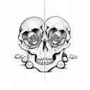 psychedelic cartoon eyes around skulls, sketch on white background, black and white tattoo design idea