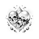 psychedelic cartoon eyes around skulls, sketch on white background, black and white tattoo design idea