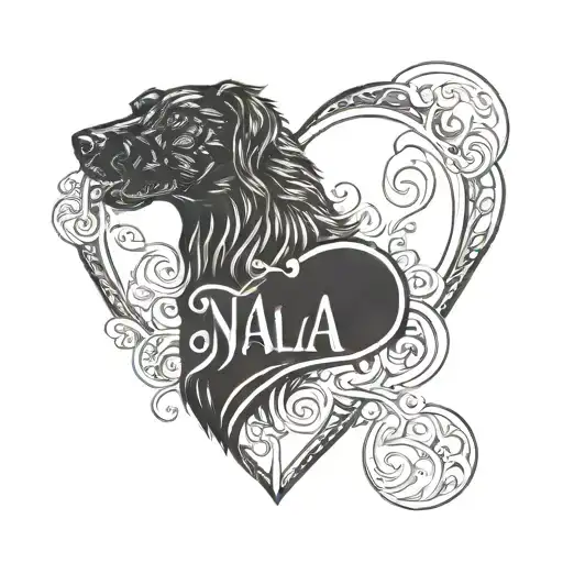 black heart with name nala for pet dog tattoo design idea