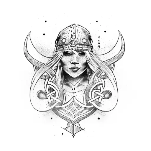 Viking Witch with Runes tattoo design idea