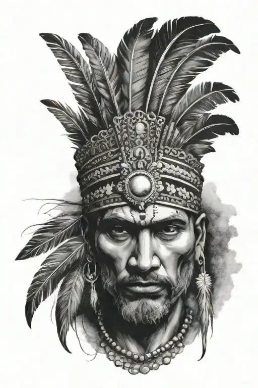 Indian man with feathers on his head tattoo design idea