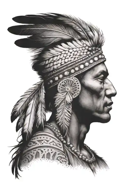 Indian man with feathers on his head tattoo design idea