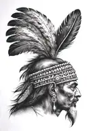Indian man with feathers on his head tattoo design idea