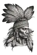 Indian man with feathers on his head tattoo design idea