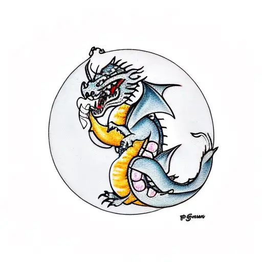 cute dragon eating a sushi roll tattoo design idea