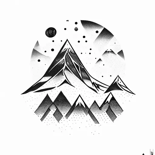 mountain with boreal aurora and a star tattoo design idea