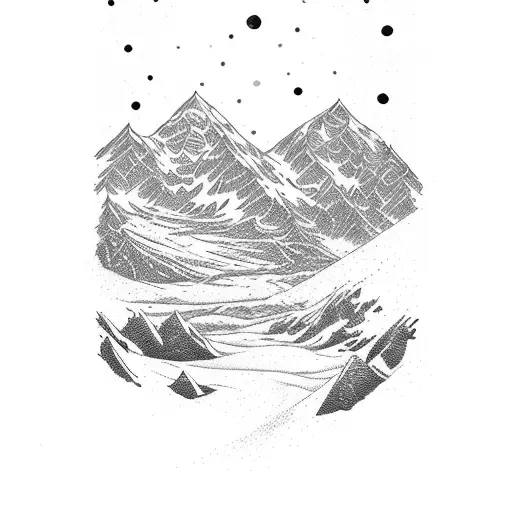 mountain with boreal aurora and a star tattoo design idea