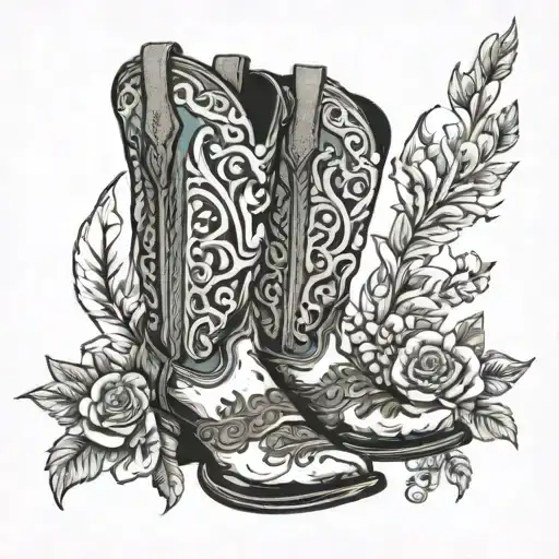 Country side in wyoming with cowboy boots, country music  tattoo design idea