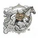 Wyoming plains, horses running, cross surrounded with cowboy boots  tattoo design idea