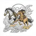 Wyoming plains, horses running, cross surrounded with cowboy boots  tattoo design idea