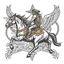 Wyoming plains, horses running, cross surrounded with cowboy boots  tattoo design idea