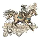 Wyoming plains, horses running, cross surrounded with cowboy boots  tattoo design idea