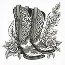 Country side in wyoming with cowboy boots, country music  tattoo design idea