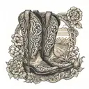 Country side in wyoming with cowboy boots, country music  tattoo design idea