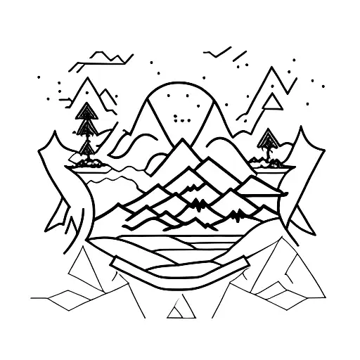 A minimalist tattoo of a mountain landscape with a cannabis leaf incorporated into the design tattoo design idea