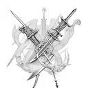 sword with thorns and leather handle tattoo design idea