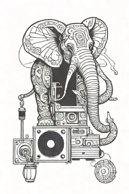 An elephant with musical note and a pair of studio speakers  tattoo design idea