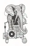 An elephant with musical note and a pair of studio speakers  tattoo design idea