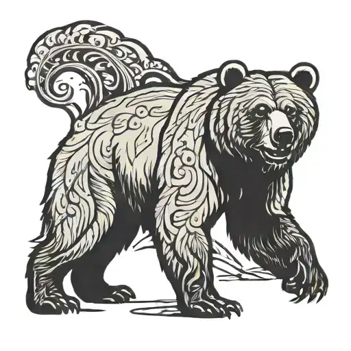 grizzly bear standing tattoo design idea