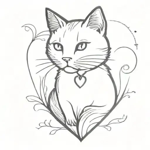 a cat in a heart locket tattoo design idea