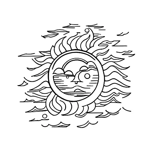 A minimalist design of a sun emerging from stormy clouds, symbolizing the concept of 'There's Sun after Rain' tattoo design idea