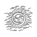 A minimalist design of a sun emerging from stormy clouds, symbolizing the concept of 'There's Sun after Rain' tattoo design idea
