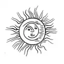 A minimalist design of a sun emerging from stormy clouds, symbolizing the concept of 'There's Sun after Rain' tattoo design idea